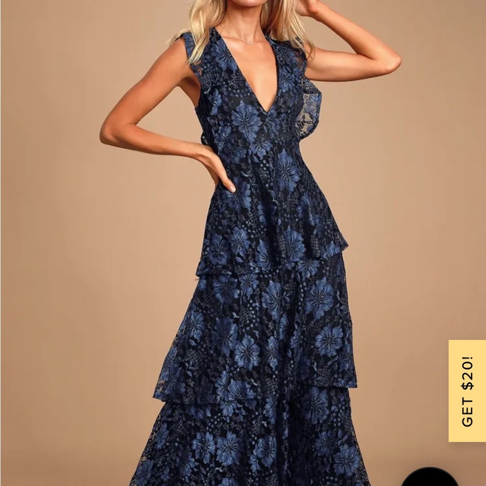 Lulus molinetto navy blue lace trim dress